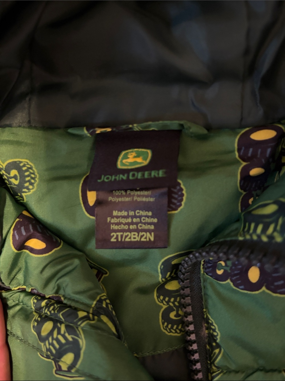 John Deere Green Tractor-Print Puffer Jacket with Hood - Picture 2 of 2